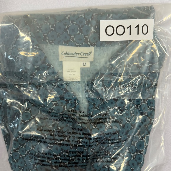 Coldwater Creek Womens Teal Floral 100% Silk Blouse Flounce Sleeve Size M - Picture 9 of 9